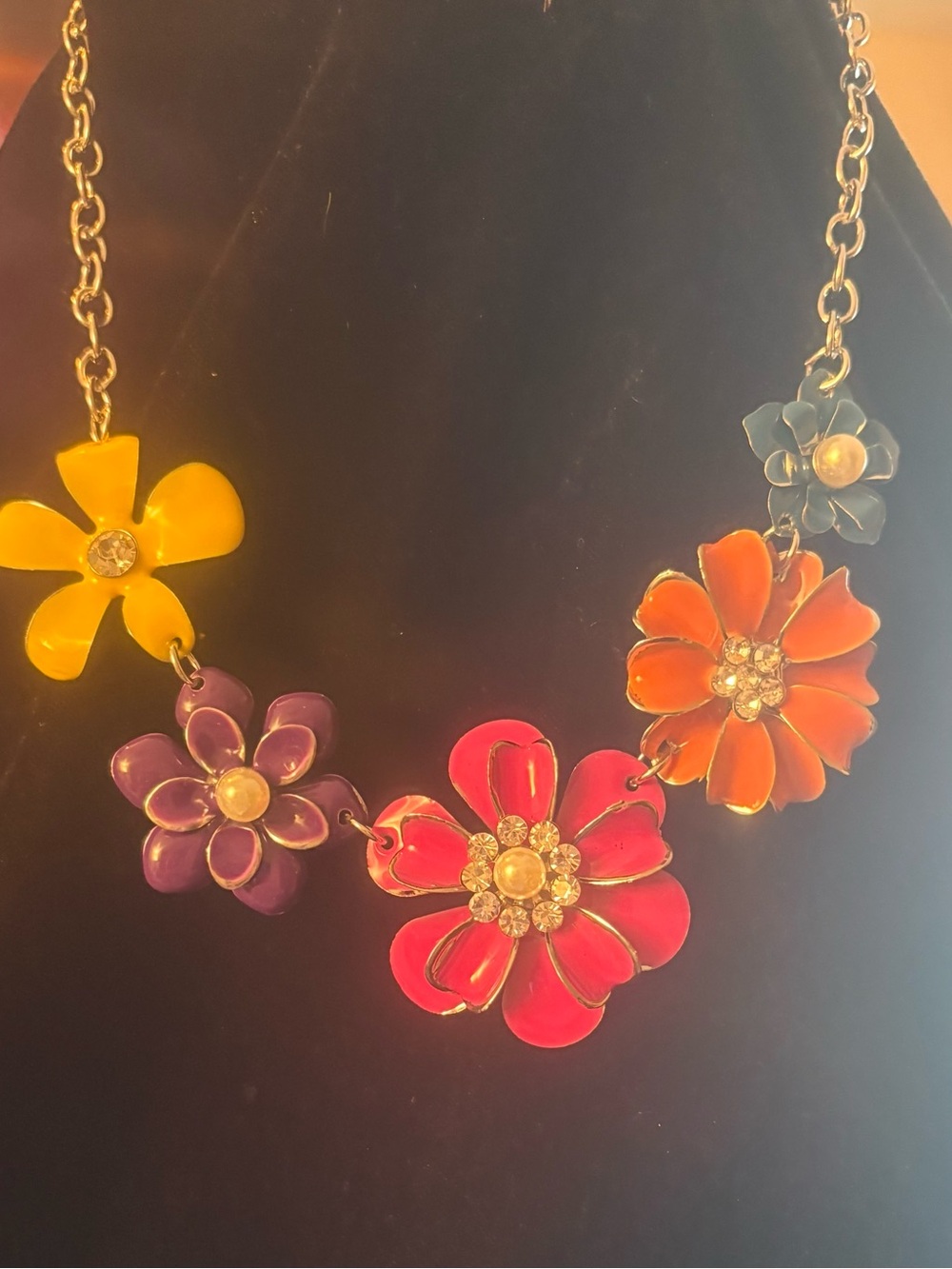 Colorful Floral Statement Necklace - Multicolor Flower Pendant